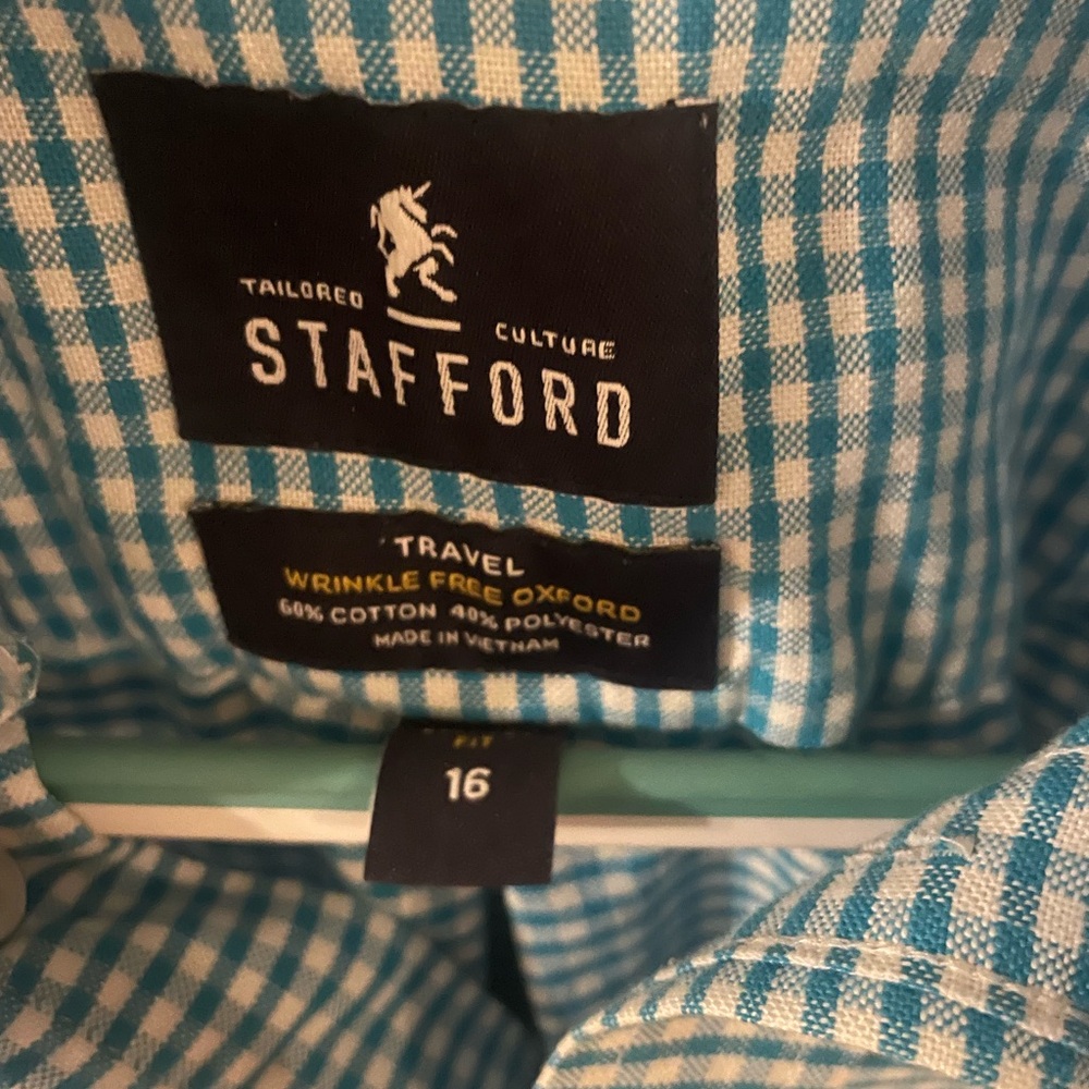 Stafford Teal and White Gingham Shirt